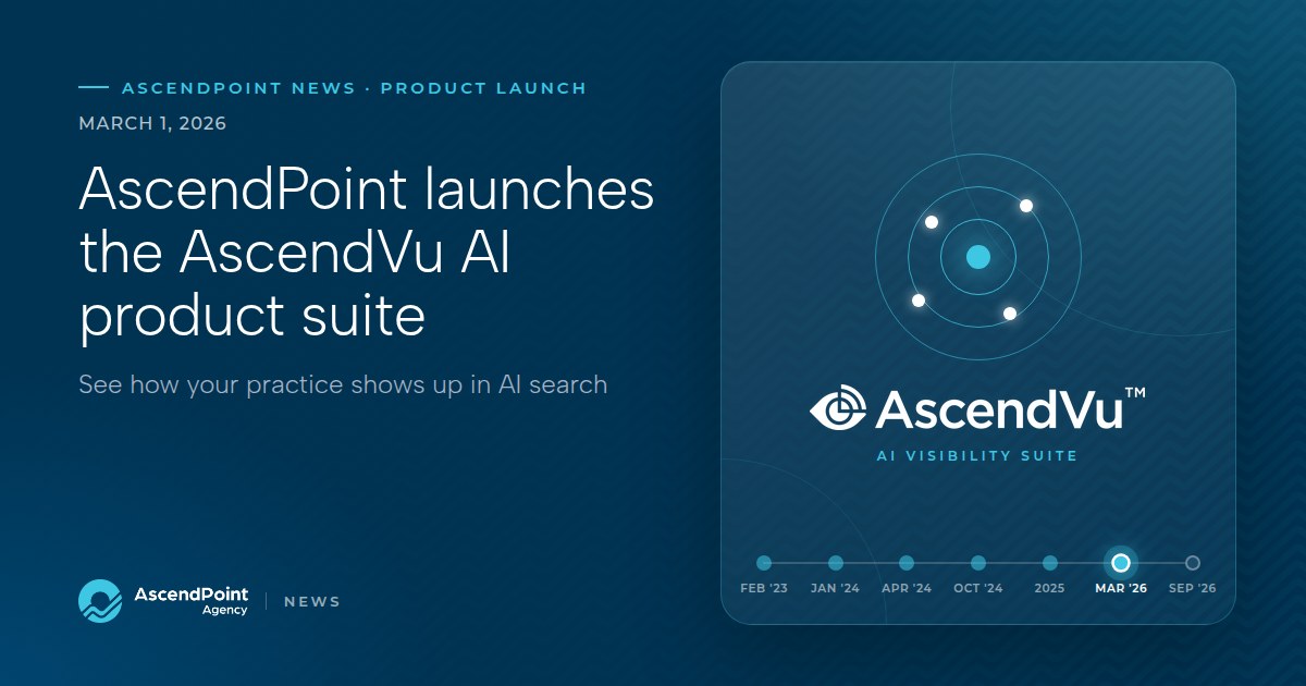 AscendPoint news graphic: AscendPoint launches the AscendVu AI product suite, March 1, 2026