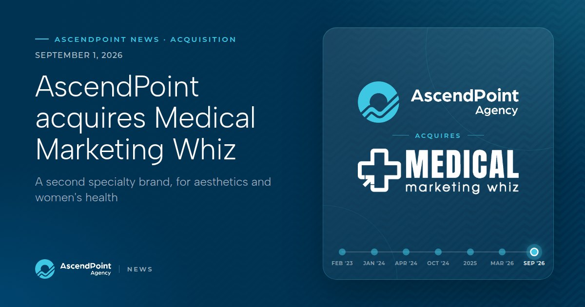 AscendPoint news graphic: AscendPoint acquires Medical Marketing Whiz, September 1, 2026