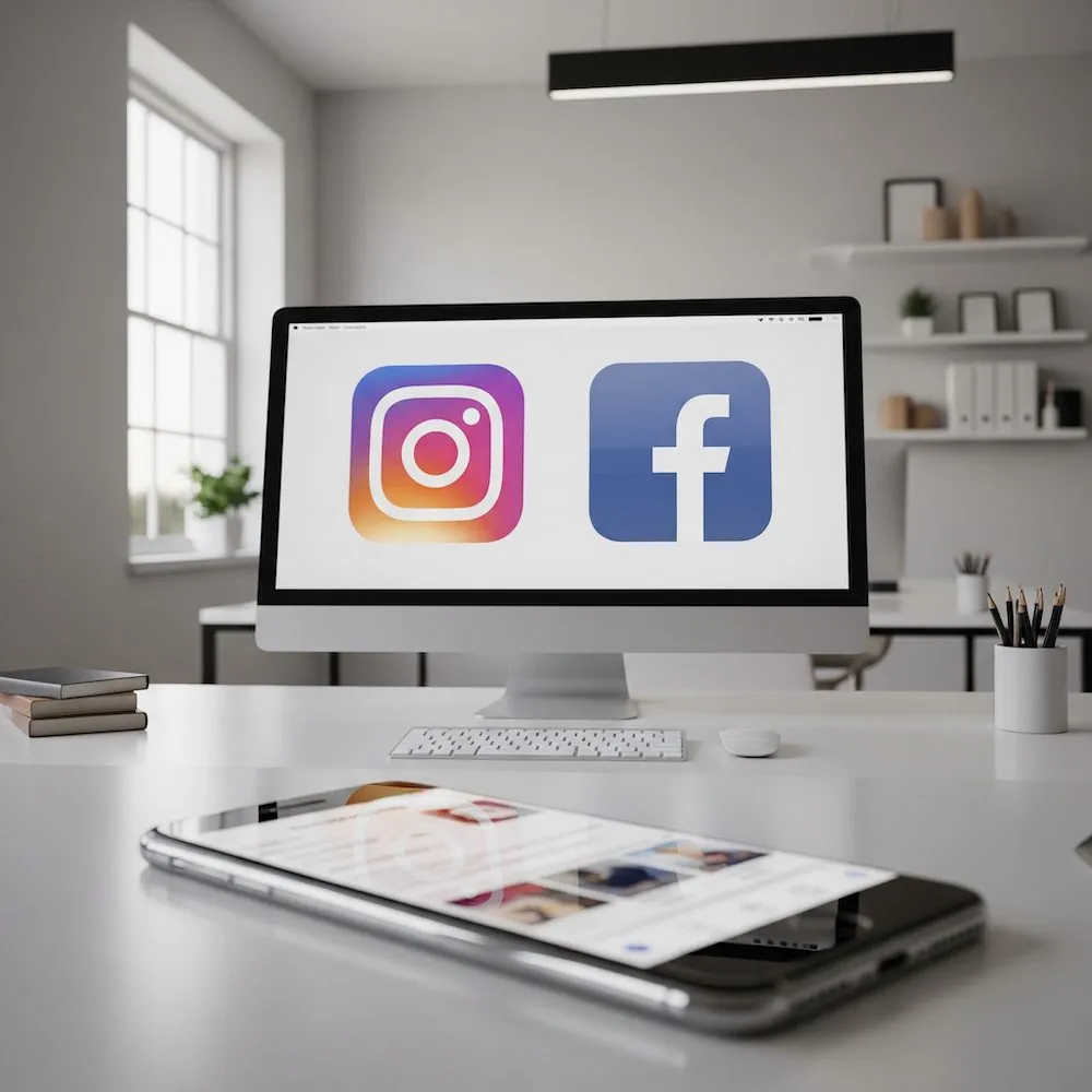 Instagram and Facebook on a desktop monitor