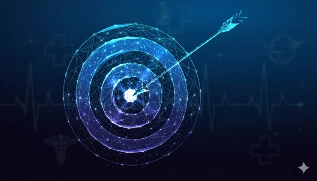 Arrow hitting the center of a digital target